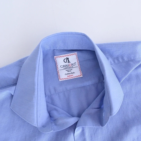 Cavallero Camiceria Slim Fit Button Down  Blue Shirt Size- 39/40 - Picture 11 of 13